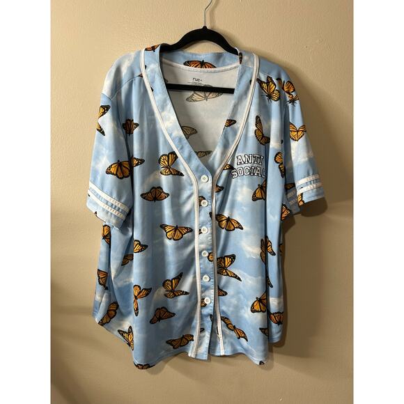 Rue 21 Plus Rue + Women’s 4X Anti Social Butterfly Jersey Button-Up Top - Picture 1 of 3